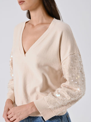 Maglia Beige con Maniche Paillettes