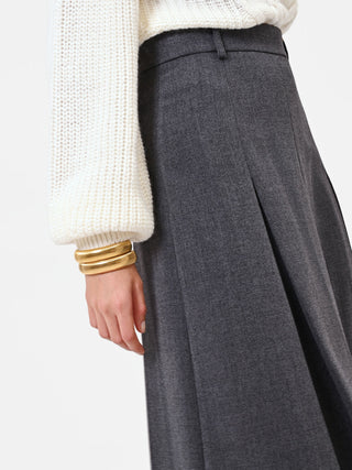 Dark Grey Viscose-Blend Midi Skirt with Box Pleats