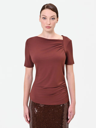 Dark Brown Asymmetric Draped T-Shirt