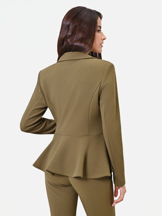 Military Green Jacket with Peplum in Scuba Crepe Fabric