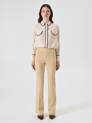 Flared Trousers in Dark Beige Scuba Crepe