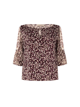 Blusa Curvy  rosso bordeaux in raso fantasia