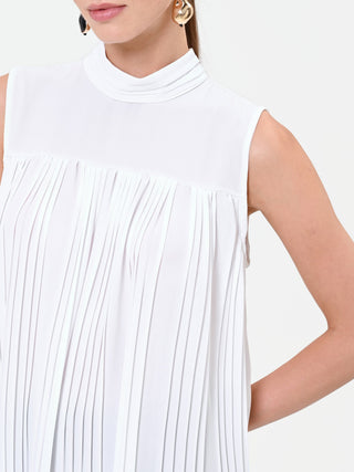 Cream White Pleated Sleeveless Top
