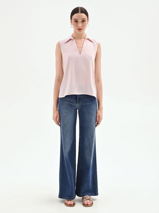 Pastellrosa Bluse mit Reverskragen