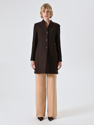 Brown Coat with Stand-Up Collar