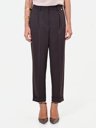 Pantalone dritto con risvolto marrone moro in poliviscosa