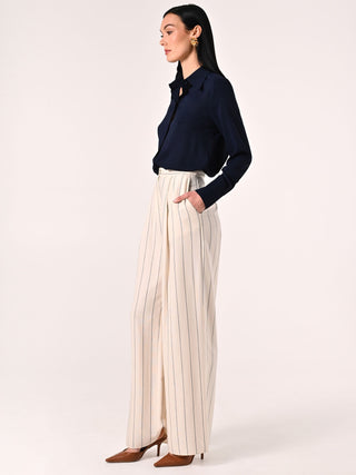 White Trousers with Blue Stripes