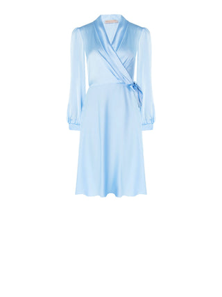 Überkreuztes Kleid in Hellblau aus Satin