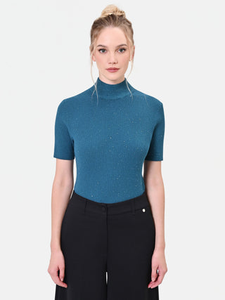 Teal Viscose Knit Top with Sparkling Accents