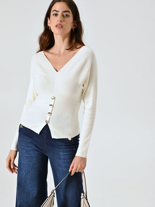 Pull blanc col en V