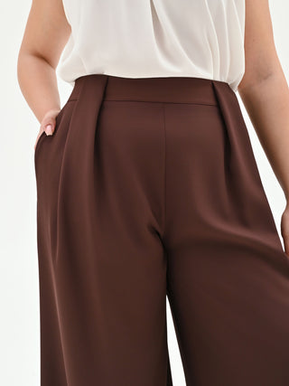 Curvy Palazzo-Hose mit Bundfalten in Schokoladenbraun