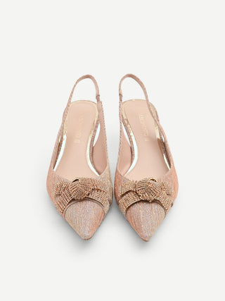 Goldfarbene Slingpumps mit Schleife