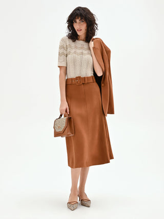 Gonna midi cammello beige effetto camoscio