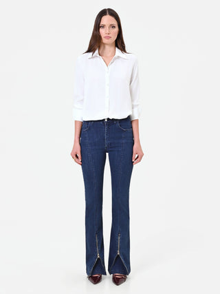 Pantaloni jeans blu con spacco frontale