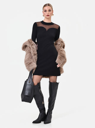 Black Viscose Sheath Dress with Sheer Details