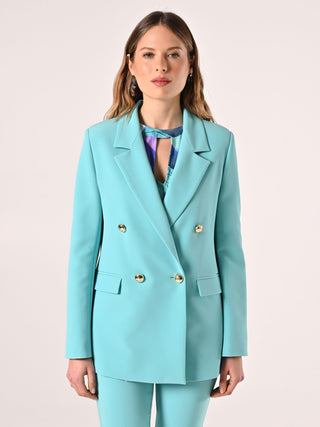 Double-breasted Jacket in Aqua Green Technical Fabric