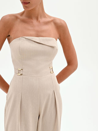 Hellbeiger Bandeau-Jumpsuit mit weitem Bein