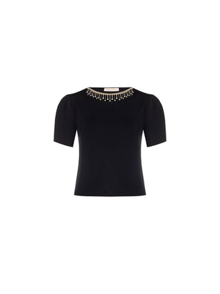 Black Top with Jeweled Neckline