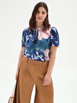 Satin of this teal blouse