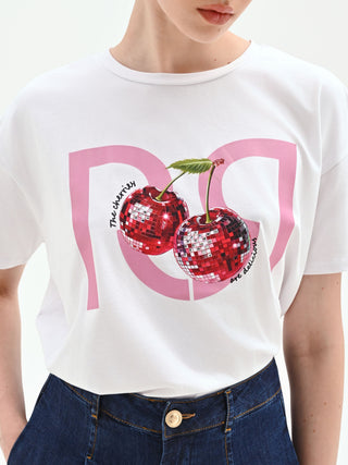 T-shirt bianca con stampa ciliegie