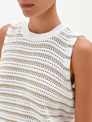Top bianco panna in maglia crochet a righe