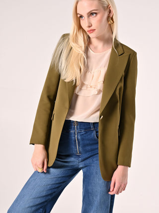 Army-Green Single-Breasted Jacket with Gold Buttons