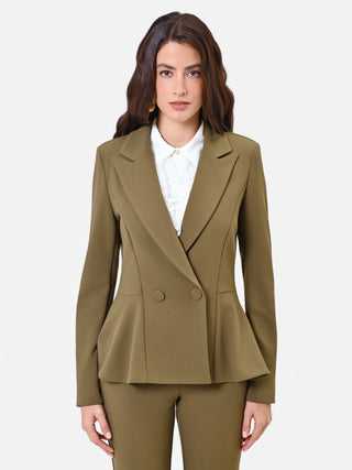 Military Green Jacket with Peplum in Scuba Crepe Fabric