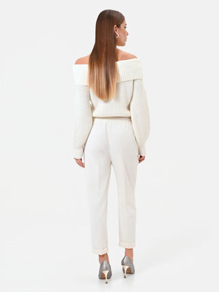 Pantalone panna cropped con risvolto