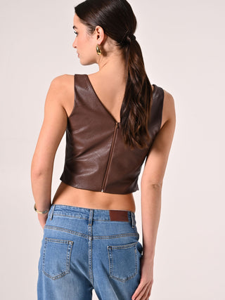 Brown Faux Leather Top