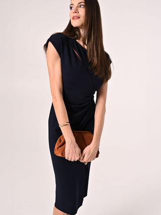 Blue Sheath Dress with Cut-out Detail