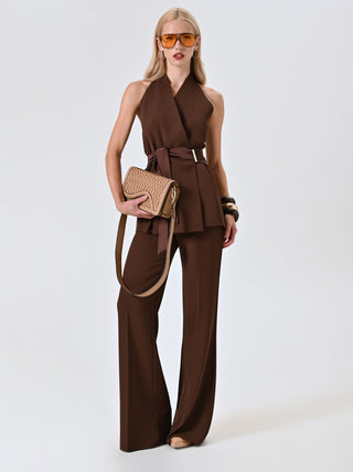 Gilet marron chocolat avec rubans en satin