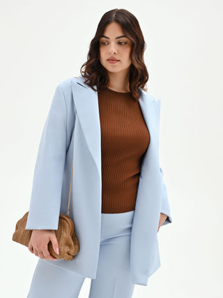 Sky Blue Curvy Belted Jacket