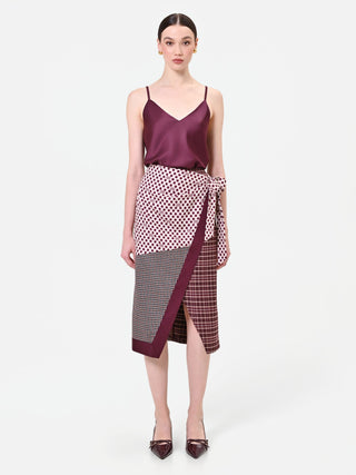 Burgundy Patchwork Wrap Skirt