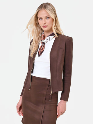 Giacca moro marrone in similpelle con baschina