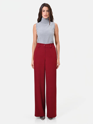 High-Waisted Burgundy Palazzo Trousers