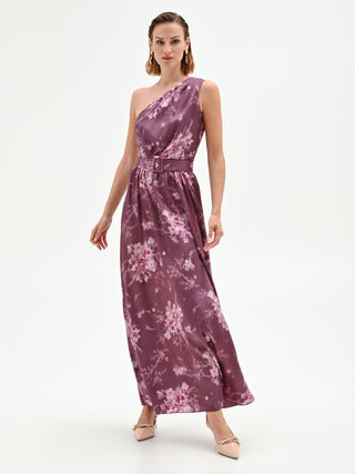Floral-Print Burgundy Maxi Dress