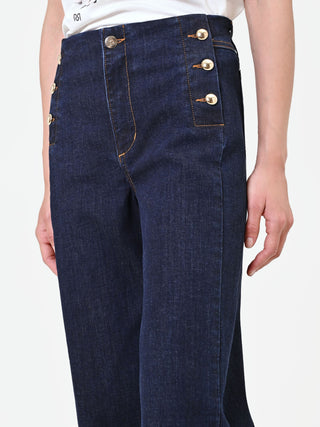 Jeans blu navy a palazzo con bottoni stile marina