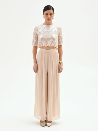 Hellbeiges Crop-Top mit Pailletten