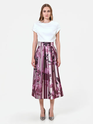 Jupe midi plissée bordeaux à imprimé floral