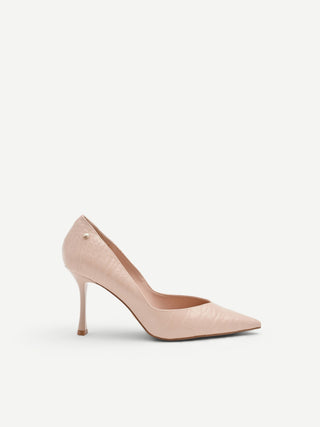 Rosafarbene Lackpumps in Kroko-Optik