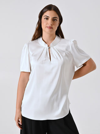 Curvy White Blouse with Jewel Detail