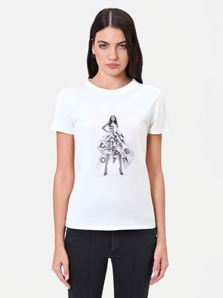 T-shirt en coton crème à imprimé graphique