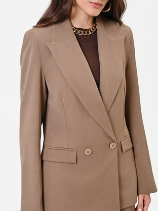 Taupe Beige Double-Breasted Jacket with Peak Lapels