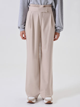 Beige Palazzo Trousers with Drawstring
