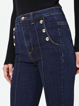 Jeans a zampa blu navy stile marinière high waist