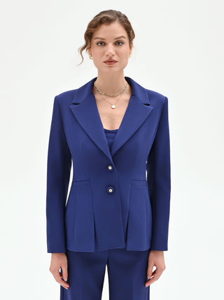 Indigo blue single-breasted jacket with slits