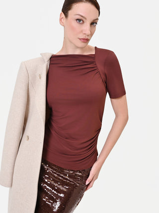 Dark Brown Asymmetric Draped T-Shirt