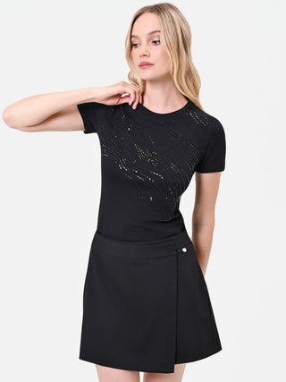 T-shirt in cotone nera con onde luminose