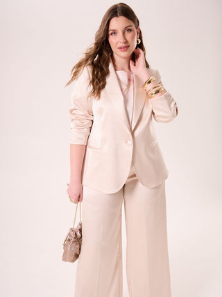 Curvy Beige Jacket in Structured Satin
