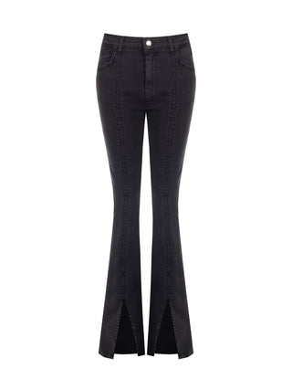 Black Flared Jeans with Front Slits